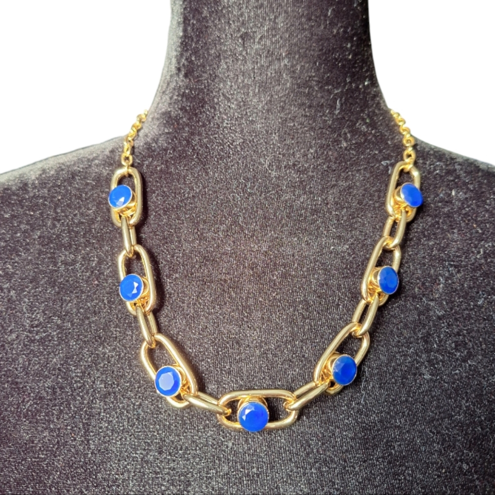 Kate Spade NY “Get Rolling" Station Link Navy Blue Gold Plated Necklace NWT